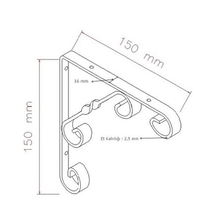 2 Adet Burgulu 15 x 15 cm Dekoratif Raf Altı Ayağı Konsol Beyaz