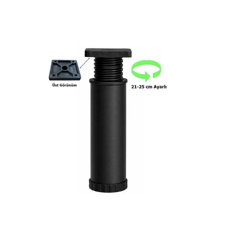 Metal Mobilya Koltuk 21 -25 cm Ayarlı Orta Destek Ayağı Mat Siyah