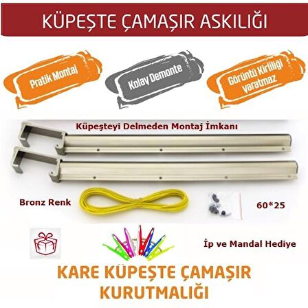 Balkon Çamaşır Kurutma Askısı Dikdörtgen Küpeşte 60*25 Bronz