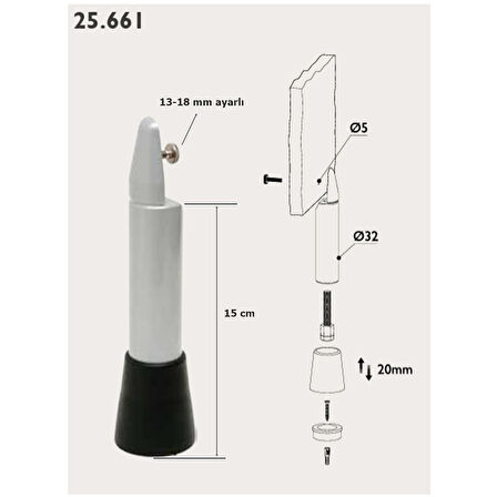 Tempo Islak Hacim Kabin Ayak 15 cm Alüminyum 13-18 mm 