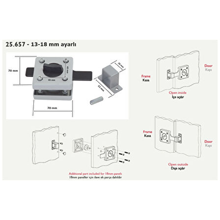 Tempo Islak Hacim Kare Kabin Sürgülü Kapı Kilidi 13-18 mm 