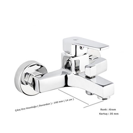 Tema Kare Slim Banyo Bataryası Musluk Krom