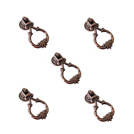 5 Adet Çiçekli Sarkaç Eskitme Düğme Antik Bakır Mobilya Kulp