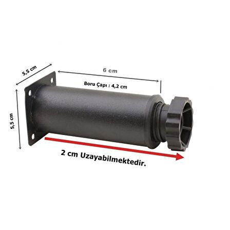 Metal 6 cm Özel Mat Siyah Boyalı Ayarlı Mobilya Koltuk Ayağı 