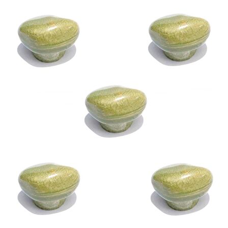 5 Adet Porselen Yeşil Taş Düğme Tek Vidalı Mobilya Dolap Kulp 