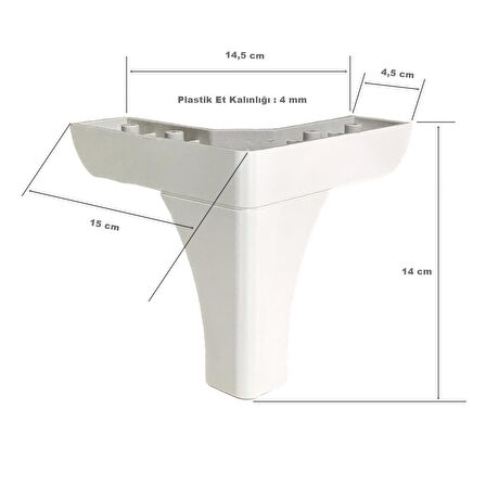 4 Adet Bella Ayak Mobilya Koltuk Çekyat Ayağı 14 cm Aytaşı-Krem