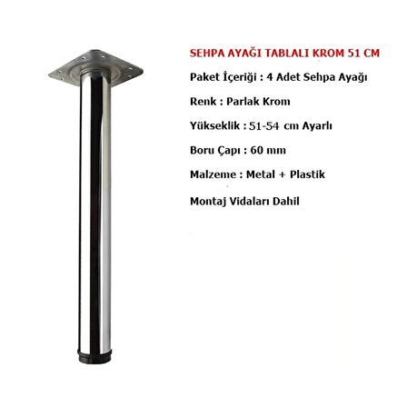 Masa ve Sehpa Ayağı Krom Anaokulu Sınıfları için 51 cm 4 Adet