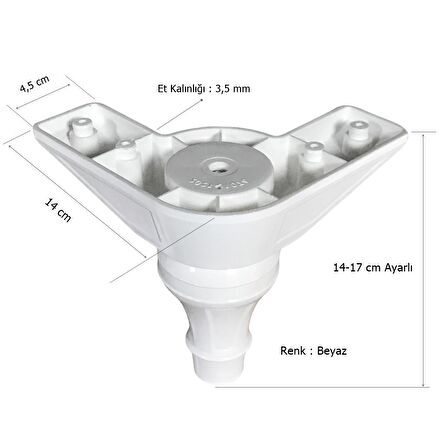 4 Adet Şahin Lükens Ayak Mobilya Koltuk Ayağı 14-17 cm Ayarlı Beyaz