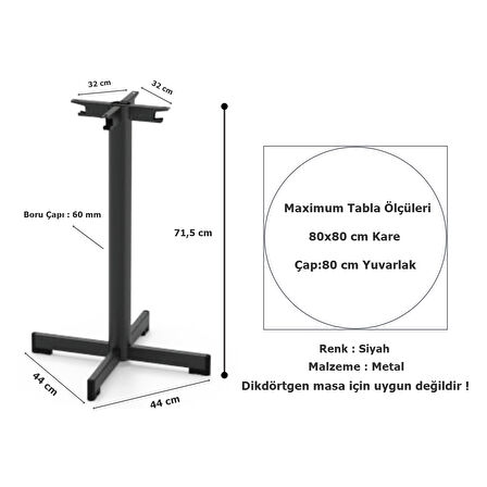 Tempo Bistro Masa Ayağı Siyah Metal 71 cm 