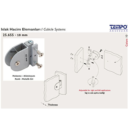 Tempo Islak Hacim 18 mm Kabin Kapazlama Kapı Menteşe 