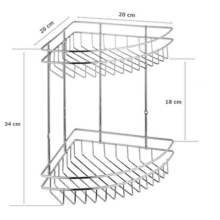 Vera 2 Katlı Metal Köşelik Banyo Rafı Şampuanlık Krom 