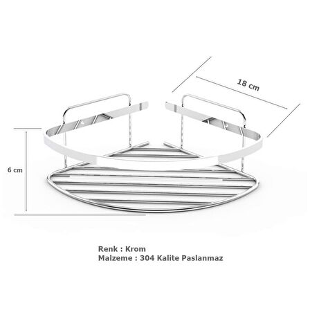 Tema Tek Katlı Köşelik Banyo Rafı Şampuanlık Krom Paslanmaz 
