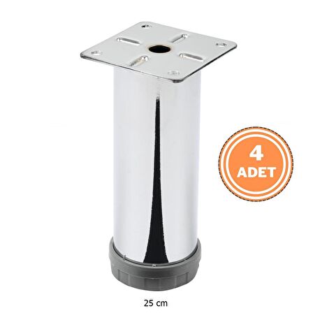 4 Adet Mobilya Ayağı Metal 25 cm Alttan Ayarlı 42 mm Krom Ayak 