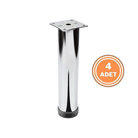 4 Adet Mobilya Ayağı Metal 20 cm Alttan Ayarlı 42 mm Krom Ayak 