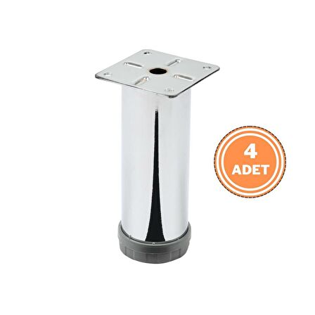 4 Adet Mobilya Ayağı Metal 12 cm Alttan Ayarlı 42 mm Krom Ayak 