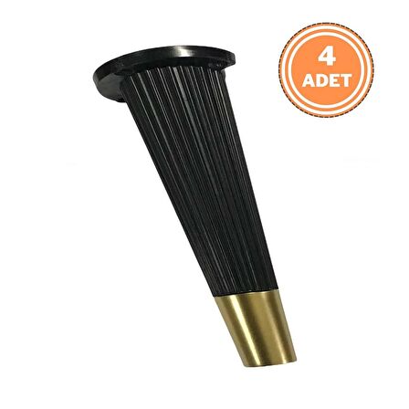 4 Adet Stil Açılı Konik Plastik Mobilya Ayak Siyah Altın 16 cm Koltuk Ayağı