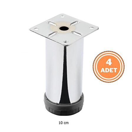 4 Adet Mobilya Ayağı Metal 10 cm Alttan Ayarlı 42 mm Krom Ayak 