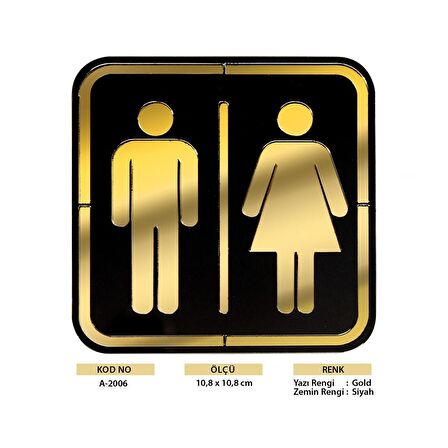 Abs Lüx Çift Katlı Yönlendirme Levhası Siyah-Altın Bay-Bayan Wc