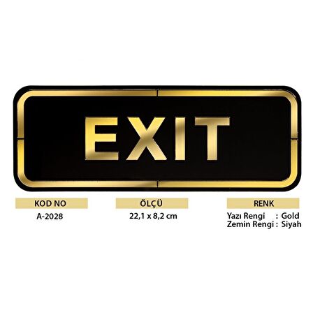 Abs Lüx Çift Katlı Yönlendirme Levhası Siyah-Altın Exit 