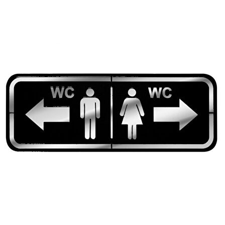 Abs Lüx Çift Katlı Yönlendirme Levhası Siyah-Gümüş Bay-Kadın Wc
