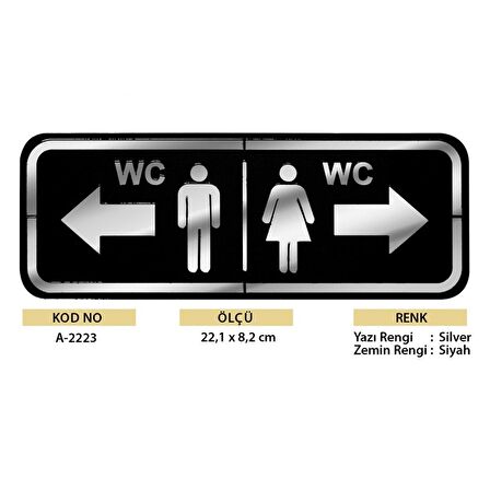 Abs Lüx Çift Katlı Yönlendirme Levhası Siyah-Gümüş Bay-Kadın Wc