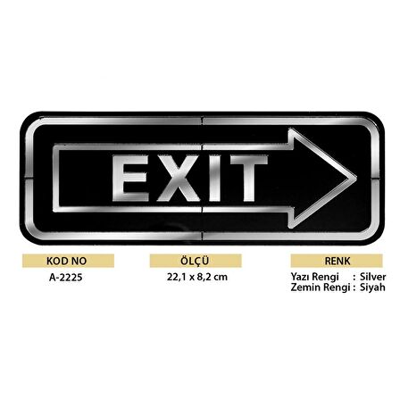 Abs Lüx Çift Katlı Yönlendirme Levhası Siyah-Gümüş Exit Sağ Yön