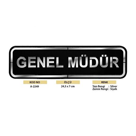 Abs Lüx Çift Katlı Yönlendirme Levhası Siyah-Gümüş Genel Müdür