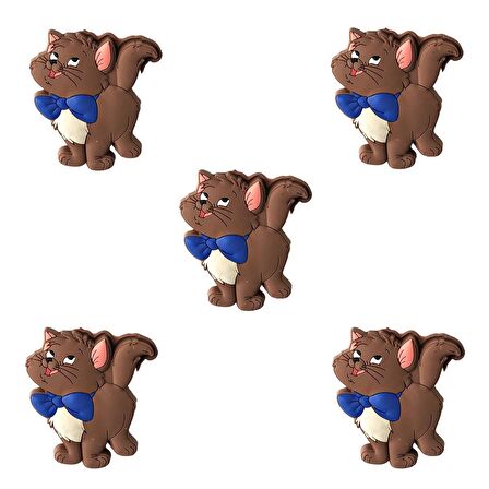 5 Adet Çocuk Odası Mobilya Kulp Dolap Düğme Kahve Kedi