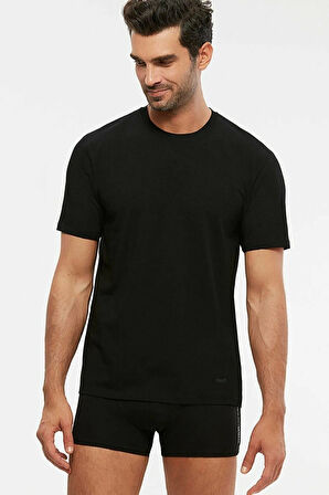 Siyah James Bisiklet Yaka Basic Erkek Tshirt 2 Li Paket