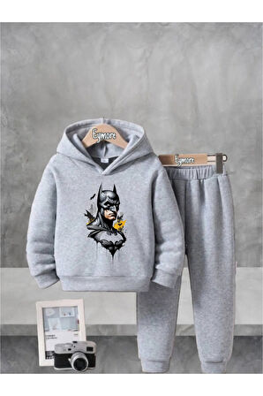 BATMAN BASKILI KAPÜŞONLU ÇOCUK EŞOFMAN TAKIMI