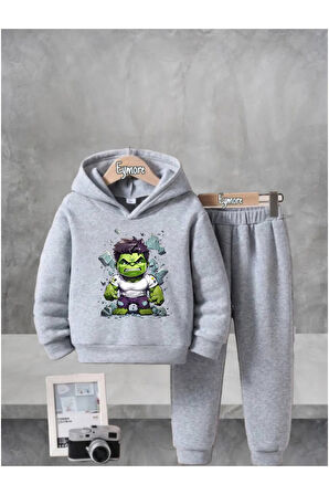 HULK BASKILI KAPÜŞONLU ALT ÜST ÇOCUK TAKIMI