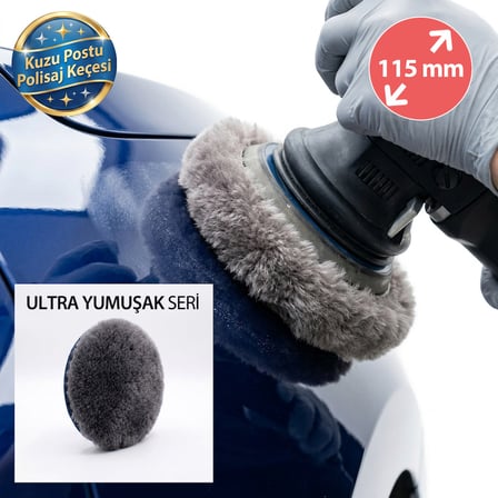 Ultra Soft Seri  Doğal Kuzu Postu Polisaj Keçesi 115 Mm Antrasit