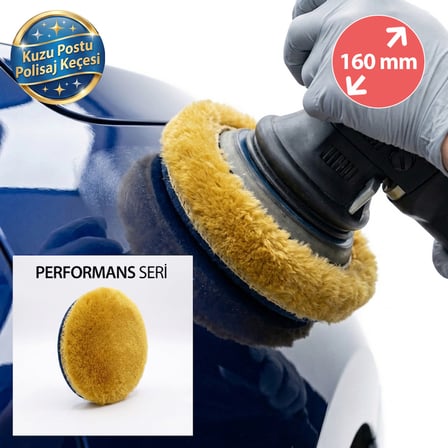 Performans Seri  Doğal Kuzu Postu Polisaj Keçesi 160 Mm Sarı