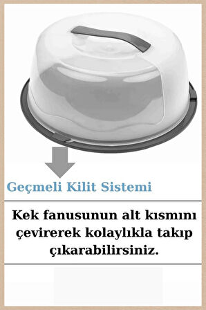Orta Boy Yuvarlak Kek, Pasta, Taşıma Kutusu, Geçmeli Kilit, Piknik İçin Saklama Kabı Börek Fanusu