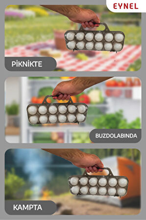 Saplı 12'li Yumurta Taşıma Kutusu, Plastik Buzdolabı Yumurtalığı Pikniklik Pratik Yumurta Taşıma