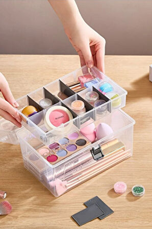 Ayarlanabilir Plastik Bölmeli Çok Amaçlı Taşınabilir Organizer Kutusu Makyaj Saklama Kutusu 2,8 L