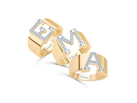 Altın Baget Taşlı Harf Yüzük