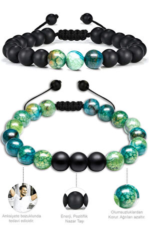 Sertifikalı Gerçek Pembe Renk Kuvars Taşı Çift Doğal Taş Bileklik Seti Doğal Mavi Yeşil Renk 