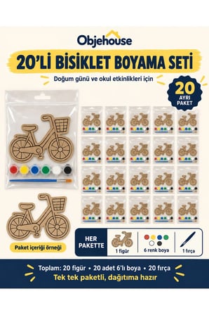 Objehouse Bisiklet Boyama Seti 20'li, 6 Renk Boya ve Fırça, Etkinlik Paketi