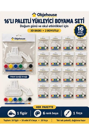 Objehouse Paletli Yükleyici Boyama Seti 16'lı, 6 Renk Boya ve Fırça, Etkinlik Paketi