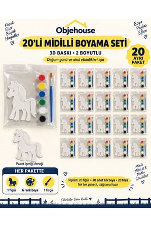 Objehouse Midilli Boyama Seti 20'li, 6 Renk Boya ve Fırça, Etkinlik Paketi