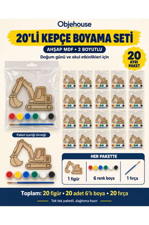 Objehouse Kepçe Boyama Seti 20'li, 6 Renk Boya ve Fırça, Etkinlik Paketi