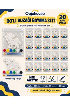 Objehouse Buzağı Boyama Seti 20'li, 6 Renk Boya ve Fırça, Etkinlik Paketi