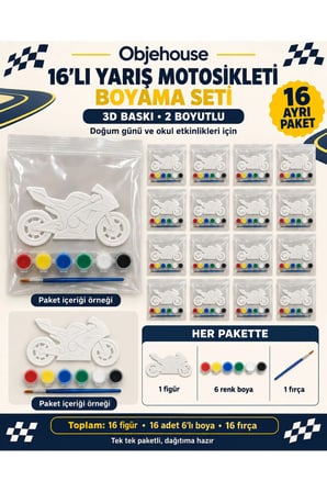 Objehouse Yarış Motosikleti Boyama Seti 16'lı, 6 Renk Boya ve Fırça, Etkinlik Paketi