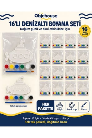 Objehouse Denizaltı Boyama Seti 16'lı, 6 Renk Boya ve Fırça, Etkinlik Paketi