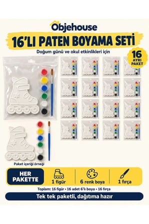 Objehouse Paten Boyama Seti 16'lı, 6 Renk Boya ve Fırça, Etkinlik Paketi