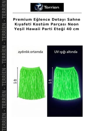Premium Eğlence Detayı Sahne Kıyafeti Kostüm Parçası Neon Yeşil Hawaii Parti Eteği 40 cm