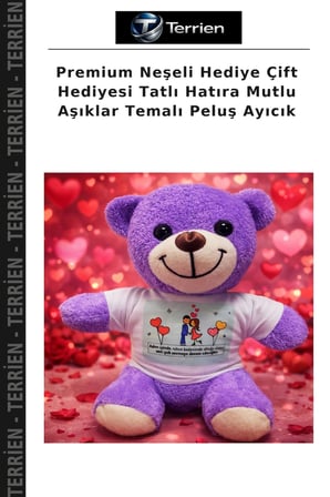 Premium Neşeli Hediye Çift Hediyesi Tatlı Hatıra Mutlu Aşıklar Temalı Peluş Ayıcık
