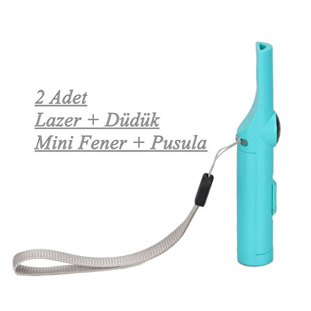 2 Adet Acil Durum Feneri Lazer Düdük Pusula Fonksiyonlu 4ü Bir arada Mini Fener 