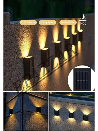 4 Adet Çift Led'li Solar Aplik Lamba Büyük Boy Led Güneş Enerjili Solar Aydınlatma Dekoratif Aplik 
